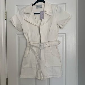 NWT Hausen Belted Denim Romper Cream (S)